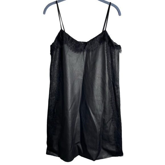 zara faux leather & lace slip dress black womens size xs - Picture 3 of 8